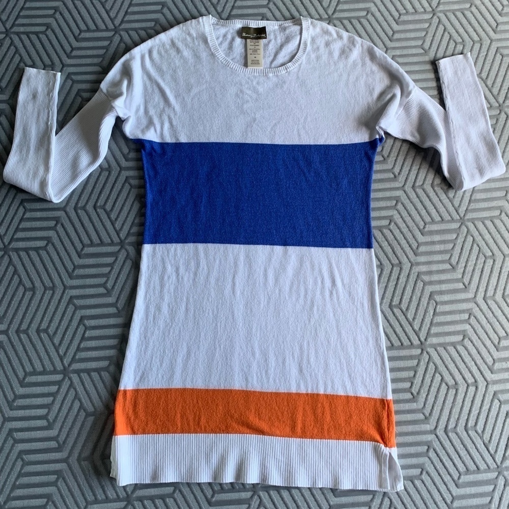 Tommy Bahama Knit Stripe Sweater Dress White Blue Orange Size XS NEW #0386